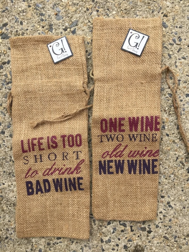 СОВЕРШЕННО новый мешковина один два старый новый жизнь слишком короткая, чтобы пить плохие винные пакеты набор из 2 - Изображение 2 из 4