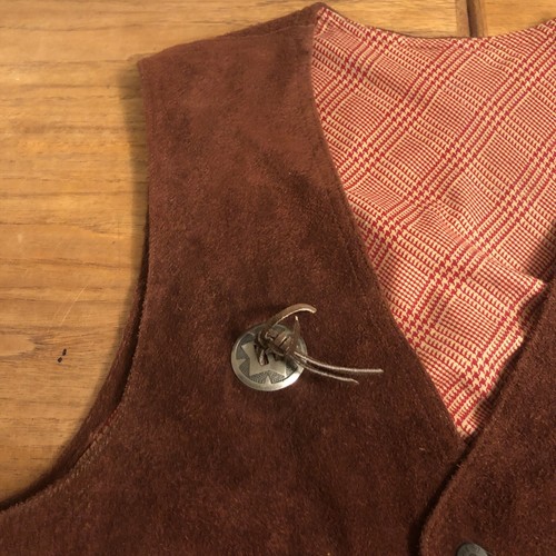 Vintage Suede Vest Vest Western Concho Brown Mens - Picture 2 of 14