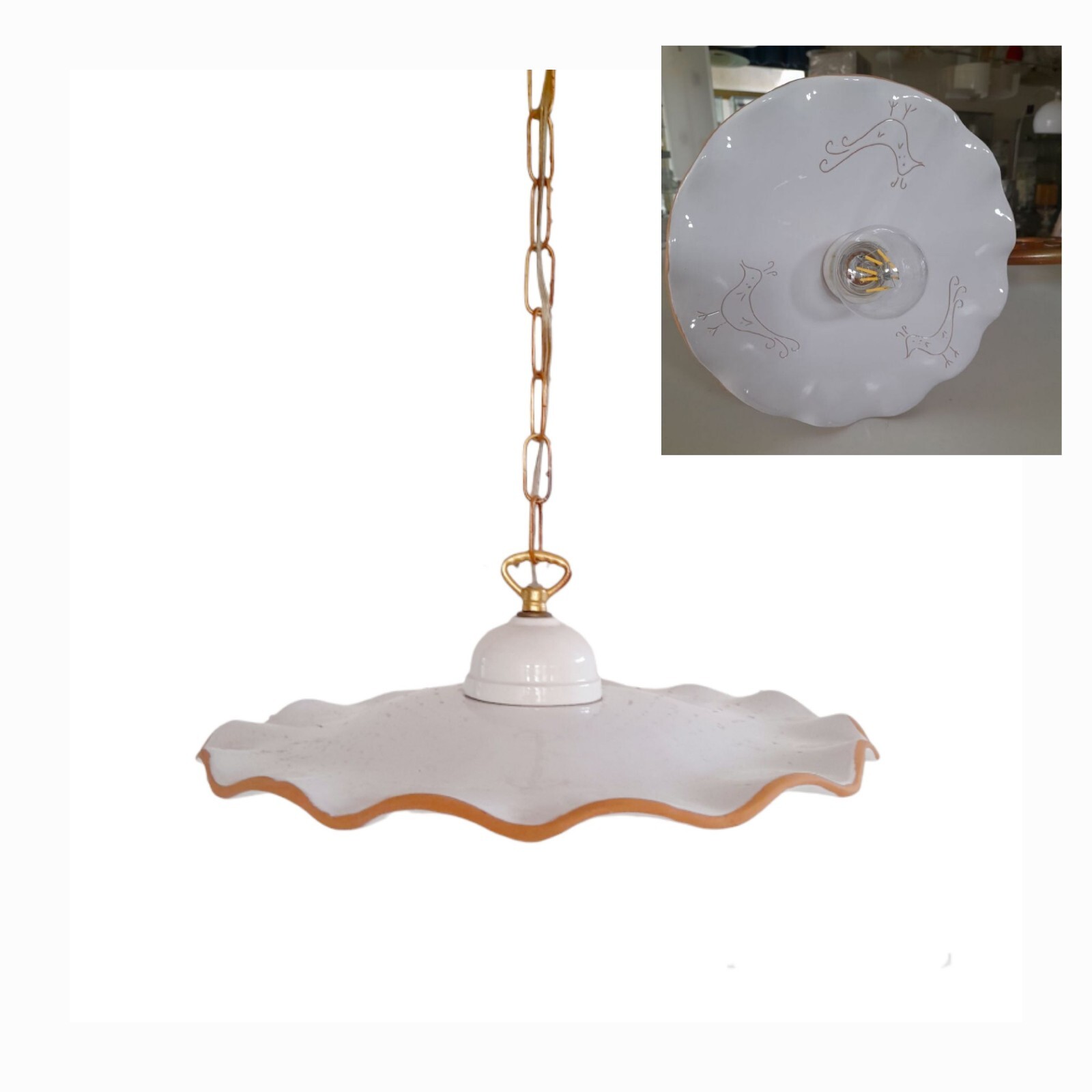 Illuminazione Rustica Ceramica Sarda Bianca Pavoncelle 26cm Cucina