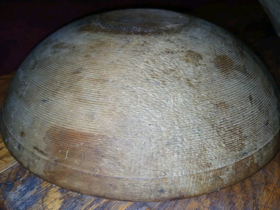 Antique Primitive Turned 13" Wooden Chopping Bowl Antique American Folk Art - Image 4 of 4