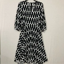 Worth Black White Abstract Print V Neck Event Wedding Midi Dress size 6