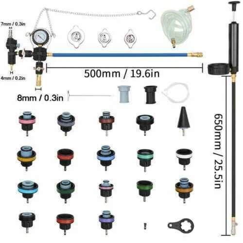 TESTER DI PRESSIONE PROVA RADIATORE KIT 28 PEZZI TEST PROFESSIONALE PER OFFICINE - Immagine 4 di 4