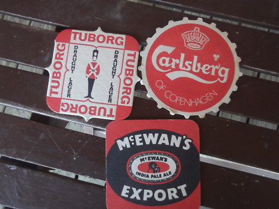 3X VINTAGE INTERNATIONAL BEER COASTERS CARLSBERG