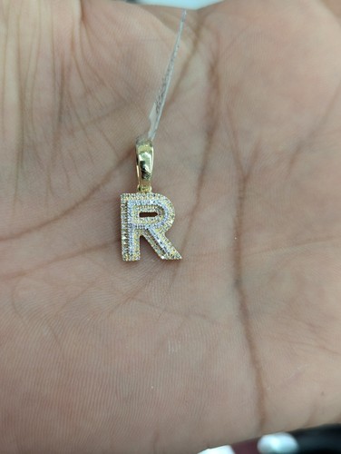 Real Natural Diamond 10kt Yellow Gold Two-tone Bubble Style Initial R Pendant - Picture 2 of 6