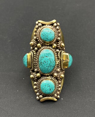 Unique Long Turquoise Ring in brass | eBay