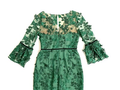 Marchesa Notte Green Embroidered Tea Length Fit Flare Flower Dress Sz 2 NWT  $795 | eBay