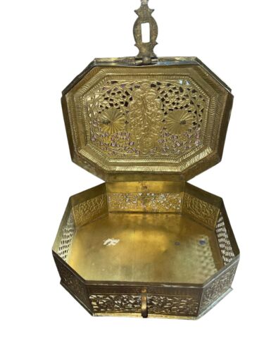 Große Vintage Messing Cricketbox Blumenausschnitt verziert Indien Mogul Jali Box - Bild 2 von 10