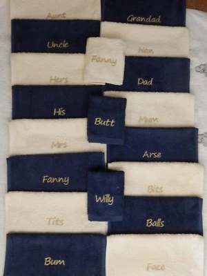 Novelty Towel Gift Set Arse Face Fanny Balls Willy His Hers Nan Mrs Mr Gran etc