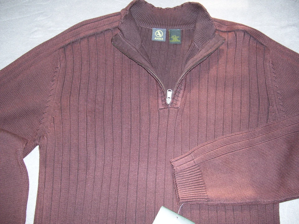 AIGLE Mens New $80 Zip Collar Pullover Sweater Shirt L Large Brown HTF RARE NWT - Image 2 of 4