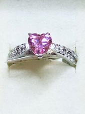Rhodium Plated Pink Heart CZ Ring Set - Size 8