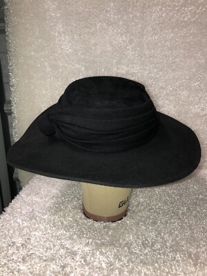 Bollman Doeskin Wool Hat Co Womens OS Black Felt Fleur-de-lis Vintage Boho Heritage Collection 1900s Gibson Girl Wool Felt Hat  main image 4