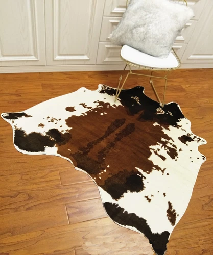 5.6'X7.2' Cowhide Area Rug Large Tricolor Cowskin Cow Hide Leather Faux Carpet  - Picture 7 of 10