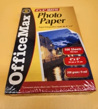 Office Max Photo Paper Matte 4" x 6" 100 SHEETS 200 gram/9mil Sealed NEW