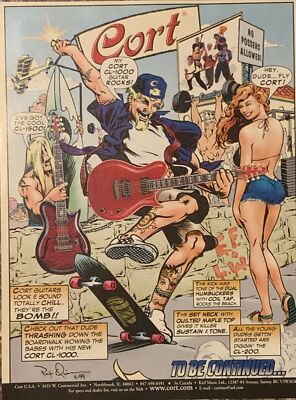 1999 Cort Guitars Comic Ad Electric Guitar Skateboard Rock Dude VTG 90s PRINT AD
