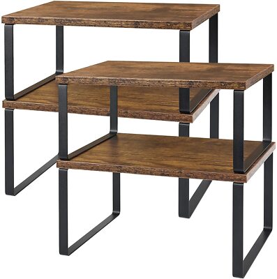 Set of 4 Counter Shelves Kitchen Stackable Cabinet Shelf Organizer Expandable