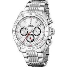 Festina F206681 Mens Silver Stainless Steel White Dial Chronograph Watch 44.5mm