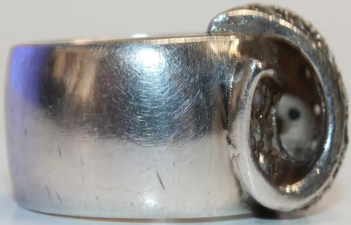 B0018 - Solid Wide 925 Silver Ring with Clear Sto… - image 5