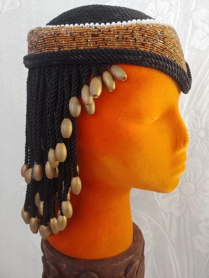VTG PROFESSIONAL⭐THEATRICAL COSTUME HAT HEADPIECE UNIQUE BEADING HEAVY BLK GOLD - Image 2 of 4