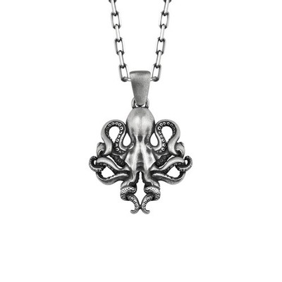Octopus in Oxidized Sterling Silver Necklace for Nature Birhtday Gift