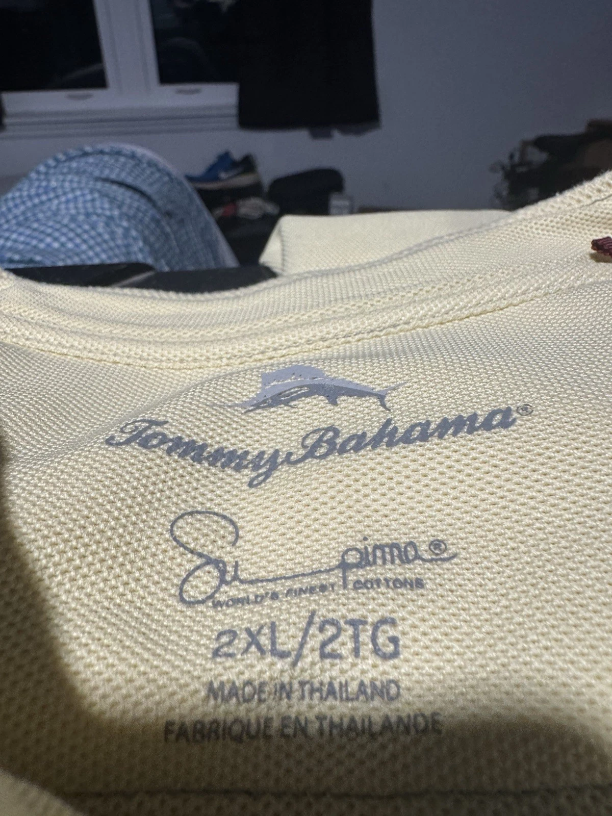Tommy Bahama Men’s Polo Shirt 2XL Beige Knit Embroidered Marlin Logo Button image 5