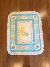 Vintage Care Bear Baby Blanket 38x47 Ruffle Trim Bedtime Bear
