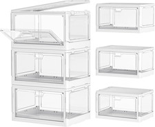 Clear Storage Bin with Lid 3 Pack Plastic Multifunctional Magnetic Folding 23 QT