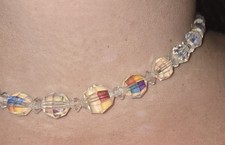 Vintage Crystal Aurora Borealis Choker Necklace Rhinestone Graduated Adjustable