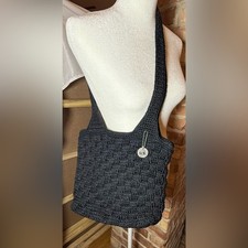 The Sak Black Crochet Shoulder Bag Woven Over The Shoulder Purse Eco Friendly
