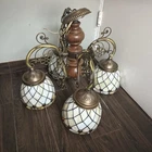 Tiffany style Hanging Chandelier Stained Glass 4 Light VINTAGE