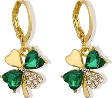Crystal Leaf Clover Shamrock Earrings Green St. Patrick's Day Irish Jewelry