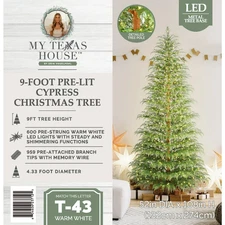 9’ Christmas Tree My Texas House 600 Warm Twinkle Lights Pre-Lit Green Cypress