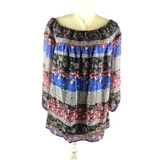 I. N. Studio Women's Shirt Size 2 X Peasant Boho Quarter Sleeve Elastic