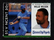 ST. VINCENT, SCOTT #1275-H, MNH BASEBALL PLAYER WILLIE WILSON, KANSAS CITY ROYAL