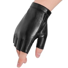 Black Fingerless Gloves for Men Women, Halloween PU Leather Half Large Style B
