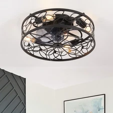 20" Black LED Ceiling Fan Light Kit Farmhouse Cage Chandelier Lamp with Remote