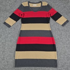 Calvin Klein Women's Striped Sweater Dress Size M 3/4 Sleeve Casual V-Neck