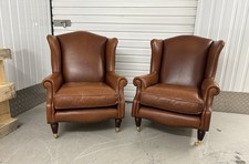 Laura Ashley Southwold Tan Leather Armchairs Pair