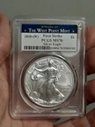 2020- W American Silver Eagle PCGS MS70 First Strike West Point Mint Label