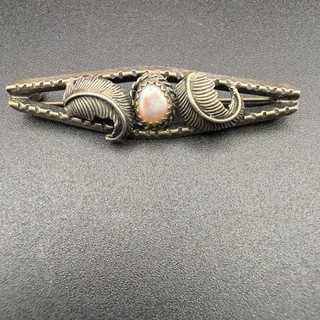 Navajo Pearl Feather Bypass Brooch Sterling Silver Old Pawn Vintage (6.0g)