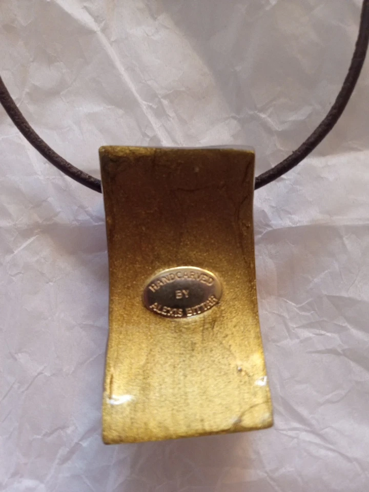 Alexis Bittar Lucite Block Vintage Pendant Necklace On Leather Cord Taupe Color! - Image 4 of 4