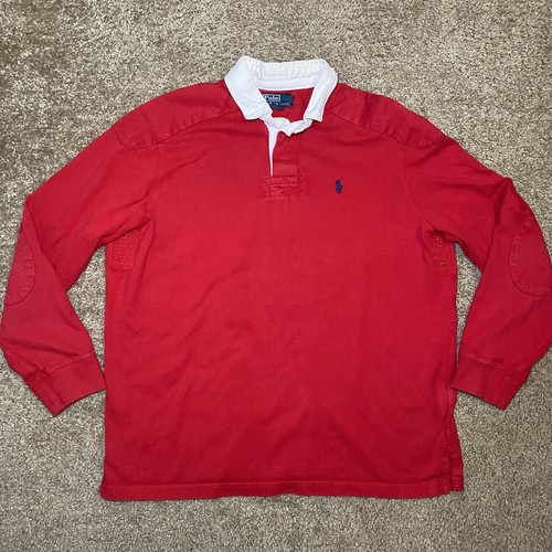 Vintage Polo Ralph Lauren Rugby Shirt Mens Size L Red Long Sleeve Elbow Patches by Ralph Lauren, Size L, $50