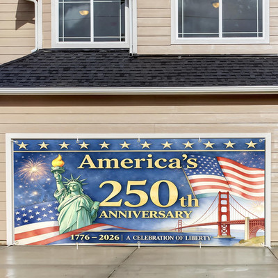16X7Ft Ameri-Ca S 250Th Anniversary Garage Door Banner, Statue of Liberty with A