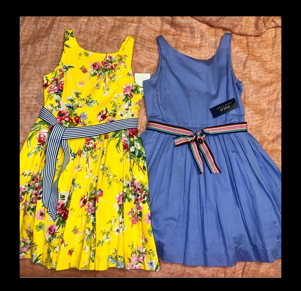 VESTIDO POLO RALPH LAUREN NIÑAS talla 14 AMARILLO AZUL FLORAL 100% ALGODÓN MUY LINDO Foto 2 de 4
