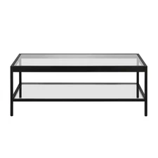 Alexis 45 In. Blackened Bronze Rectangle Glass Top Coffee Table with Shelf