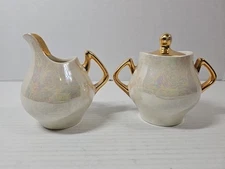 Vintage Pearl China Sugar And Creamer Set Handpainted 22 KT GOLD 1950s LOT# 901