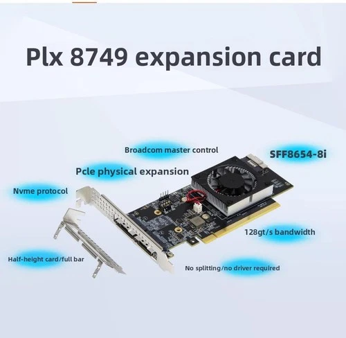 PLX Expansion Card PLX8749 With SFF-8654-8I *3 3* SFF8654 x8 2* M.2 Nvme