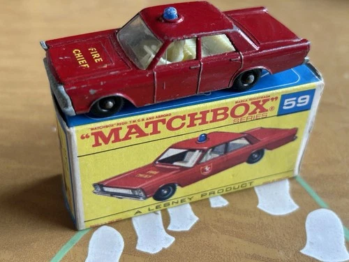 Lesney Matchbox No.59 Fire Chief Car Ford Galaxie 1963 Red w/ Original Box