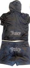 Juicy Couture Bling Velour Tracksuit Hoodie  Shorts Set Liquorice Black L NWT