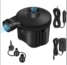 Portable Electric Quick Fill Air Pump, 110V AC/12V with 3 Nozzles, Inflator Pump