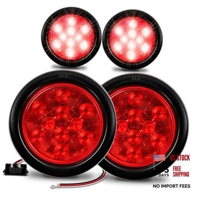 TRUE MODS 4pc 4'' Round 10 LED Trailer Tail Lights [DOT FMVSS 108] 4 Pack Red